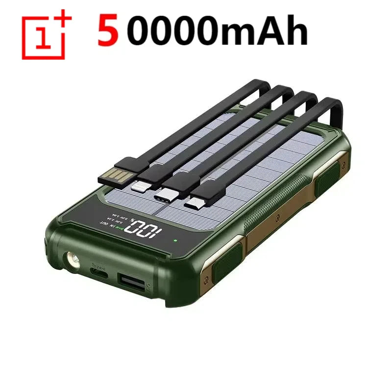 OnePlus 4-in-1 Solar Power Bank Built-in-cable 200000mAh High Capacity Charger Fast Charging Intelligent Digital Display Battery