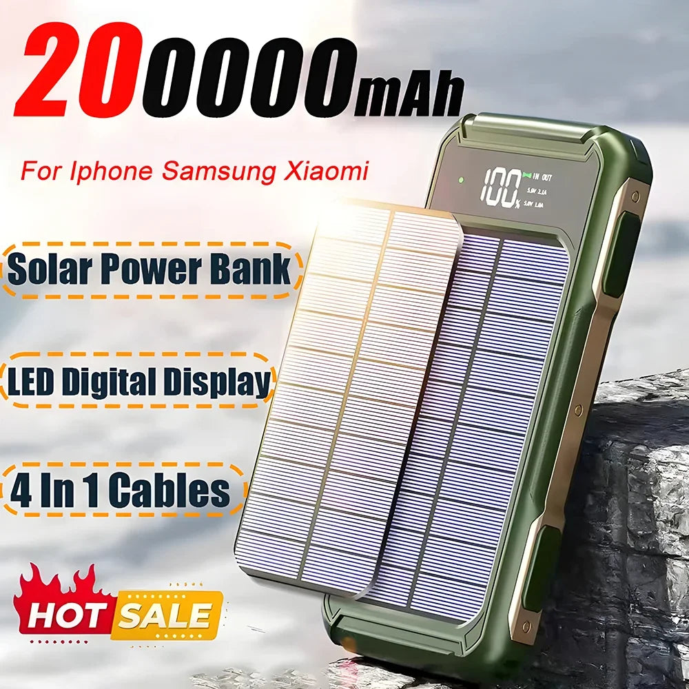 OnePlus 4-in-1 Solar Power Bank Built-in-cable 200000mAh High Capacity Charger Fast Charging Intelligent Digital Display Battery