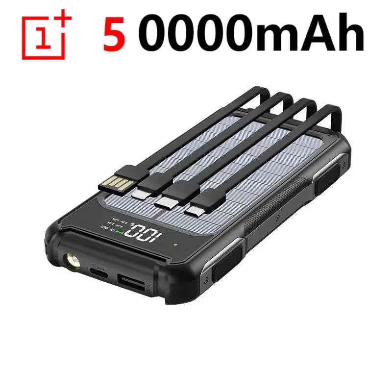 OnePlus 4-in-1 Solar Power Bank Built-in-cable 200000mAh High Capacity Charger Fast Charging Intelligent Digital Display Battery