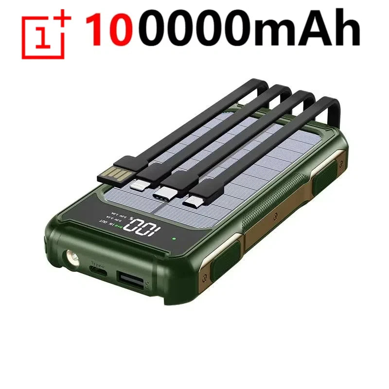 OnePlus 4-in-1 Solar Power Bank Built-in-cable 200000mAh High Capacity Charger Fast Charging Intelligent Digital Display Battery